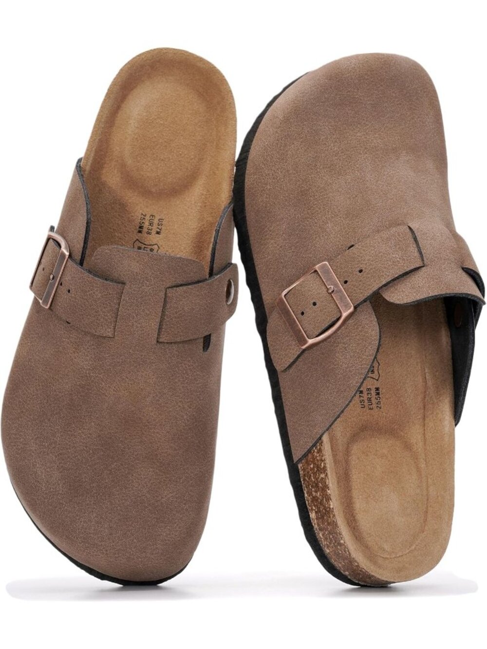 🆕Women's Light Brown Leather Slip-ons Footbed Clogs Memory Foam Sandals Casual